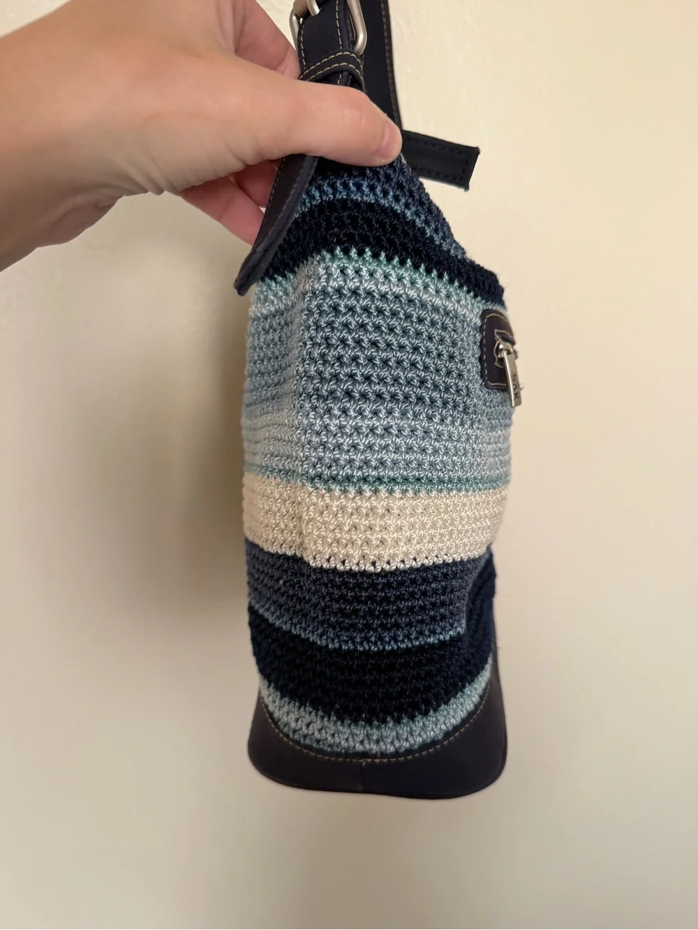 THE SAK Vintage Blue Stripe Crochet Knit Hobo Shoulder Bag